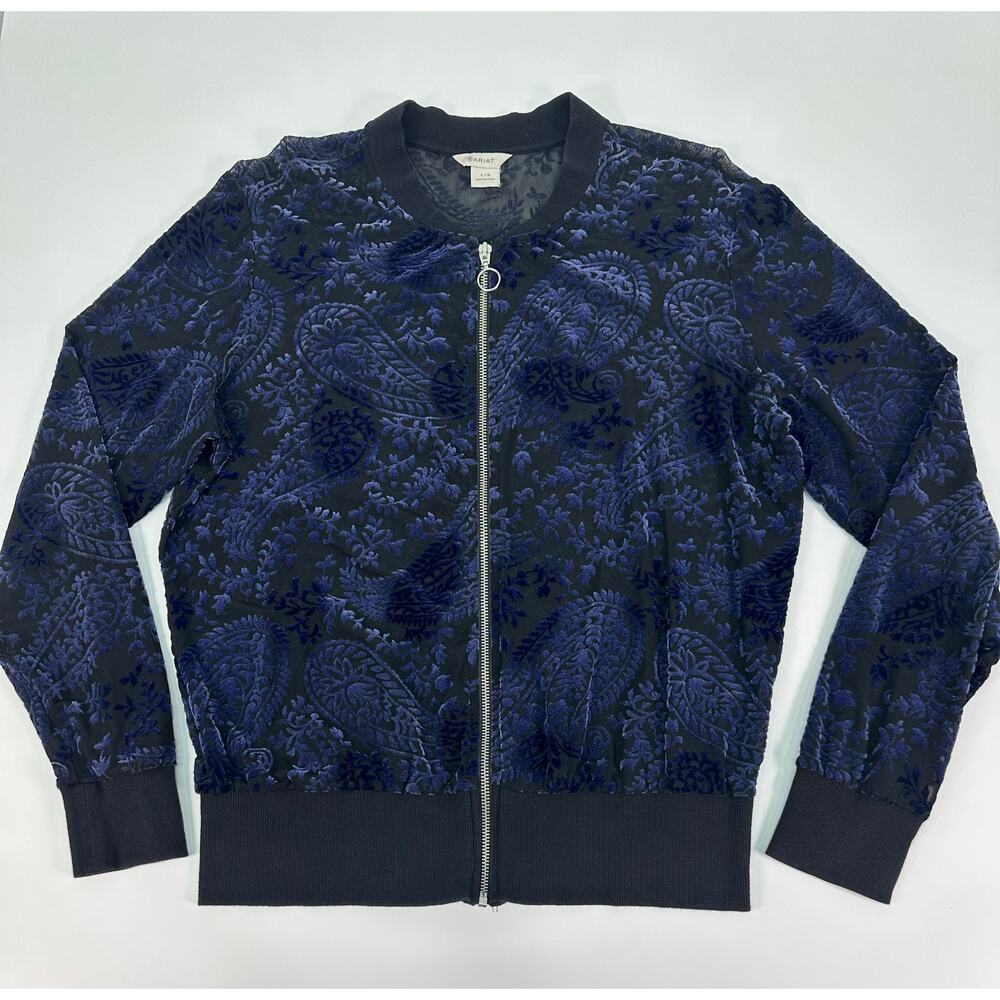 Ariat Women’s Large Mesh Zip-Up Jacket Blue Velvet Paisley